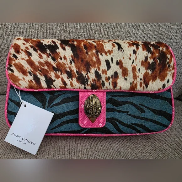Kurt Geiger Wild Animal Print Leather & Calf Hair Shoulder Bag - New With Tags - Picture 2 of 15